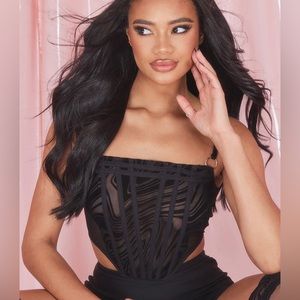 Pretty Little Thing Black Textured Mesh Ring Corset
